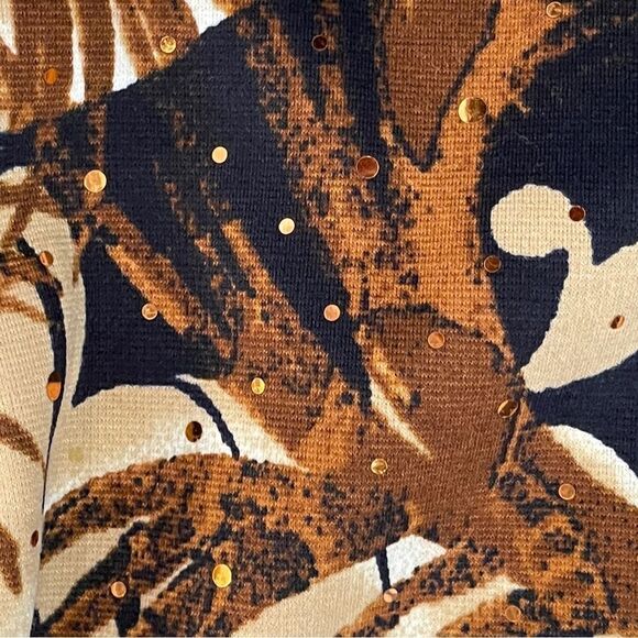 Alfred Dunner Open Blazer Brown Cream Abstract Floral Metallic Jacket Women's 8 - Picture 5 of 9